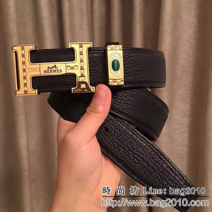愛馬仕HERMES 太平洋深海鯊魚皮 鑲鑽貓眼石 高端男士皮帶 HHG1207